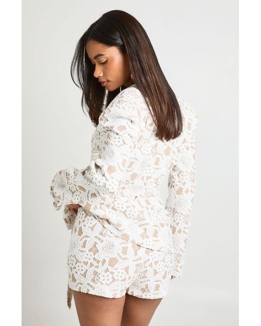 Boohoo White Lace Tailored Mini Shorts