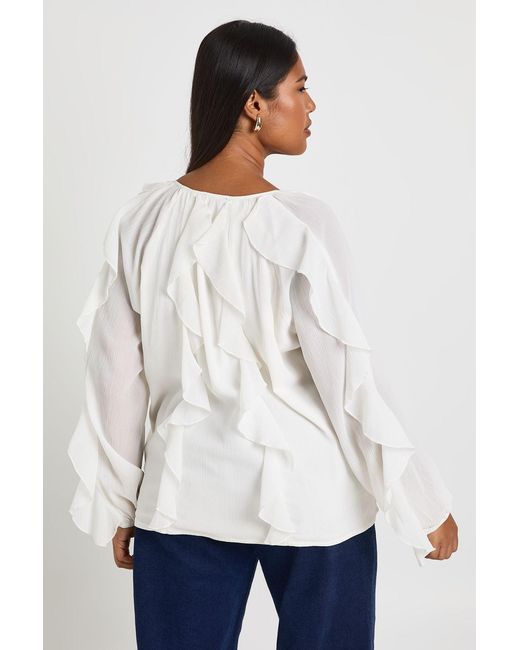 Boohoo White Plus Extreme Ruffle Tie Front Blouse