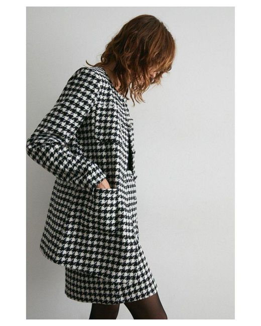 Warehouse Multicolor Dogstooth Tweed Long Line Jacket