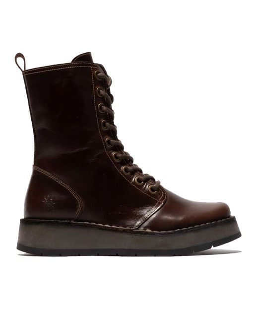 Fly London Brown Leather Lace-Up Ankle Boots