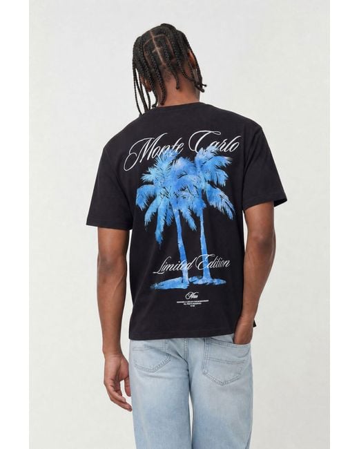 BoohooMAN Blue Oversized Monte Carlo Palm Print T-Shirt for men