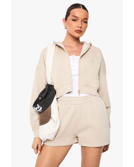 Boohoo Natural High Waist Sweatshort With Internal Drawcord