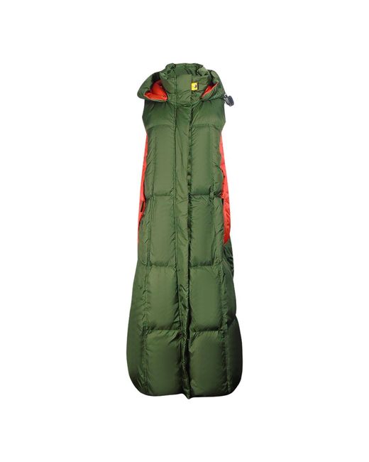 Parajumpers Green Lory Long Hooded Vest Down Jacket Polyamide