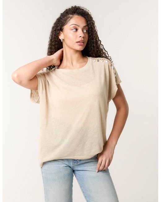 Blue Vanilla Natural Shell Trim Oversized Top