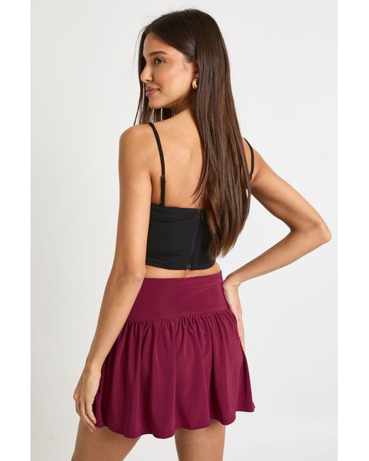 Boohoo Red Slinky Trim Detail Frill Hem Skort