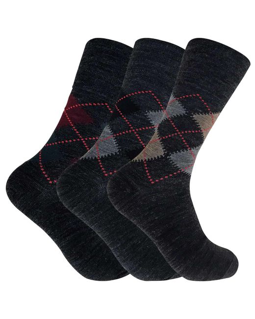 Sock Snob Blue 3 Pack Non Elastic Lambs Wool Blend Pattern Socks For Circulation for men