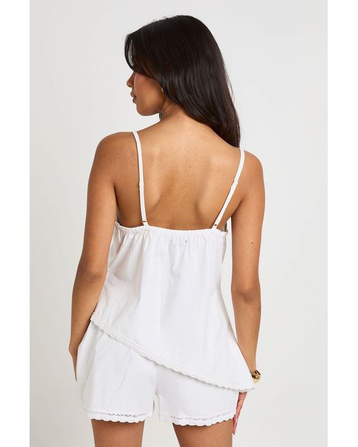 Boohoo White Embroidered One Shoulder Asymmetric Top