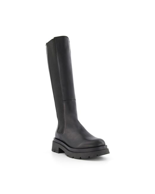Dune Black Ladies Tempas Chunky-Sole Leather Knee-High Boots