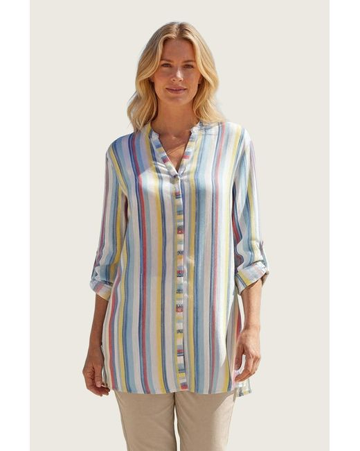 East White Pastel Stripe Longline Blouse