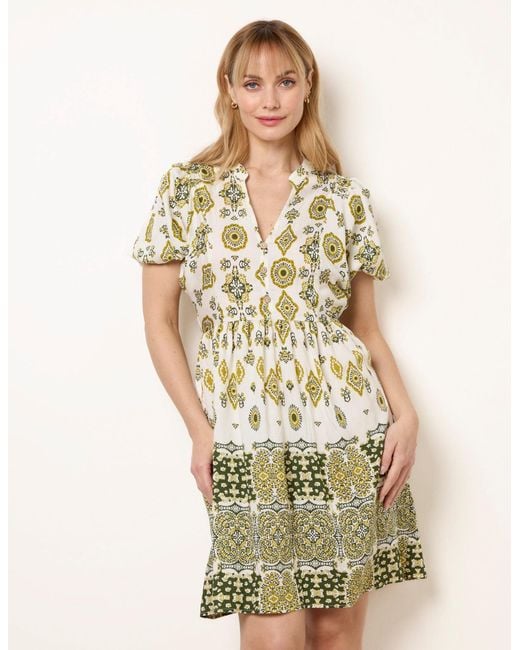 Blue Vanilla Natural Abstract Print Button Front Mini Dress