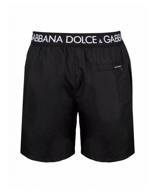 Dolce & Gabbana Black Logo Waistband Swim Shorts for men