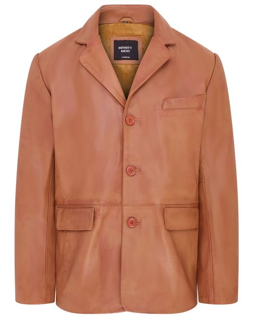 Infinity Leather Brown 3 Button Italian Blazer Jacket for men