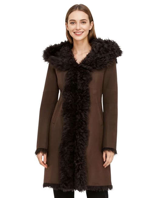 Infinity Leather Brown Toscana Real Sheep Hooded Trench Coat