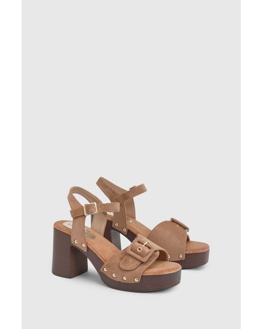 Oasis Gray Regina Faux Suede Buckle Detail High Block Heel Platform Sandals