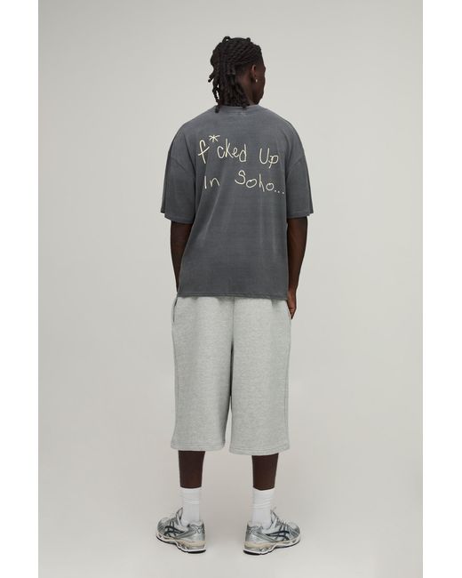 BoohooMAN Gray Washed Oversized Boxy Soho Slogan Print T-Shirt Cotton for men