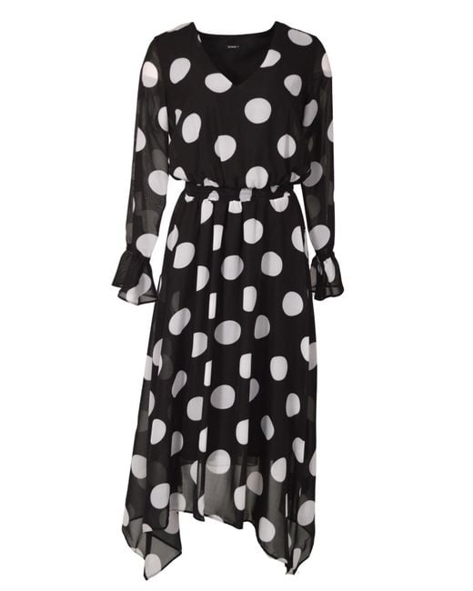 Roman Black Polka Dot Hanky Hem Dress