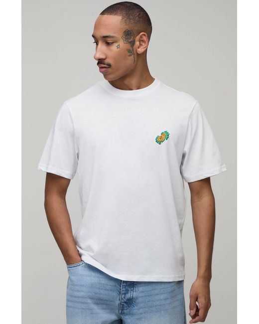 BoohooMAN White Regular Fit Papaya Embroidered T-Shirt for men