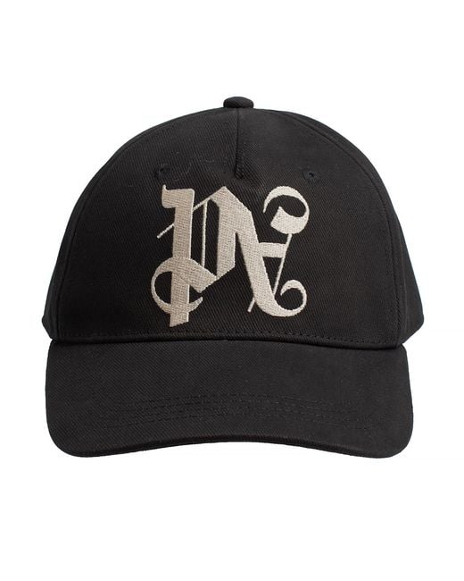 Palm Angels Black Cap With Embroidered Monogram Pmlb094E23Fab0101003 for men