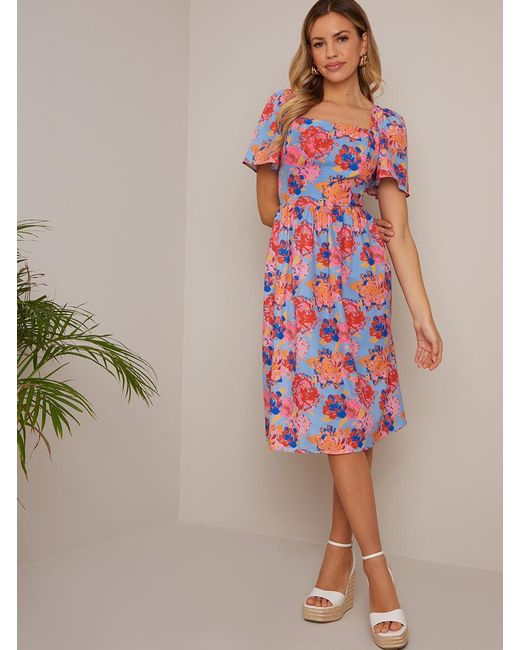 Chi Chi London Multicolor Petite Square Neck Floral Midi Dress