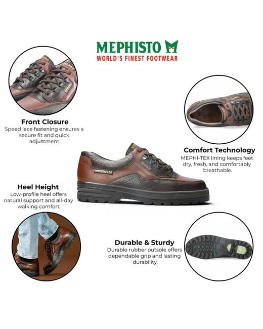 Mephisto Black Leather Chestnut Walking Shoes for men