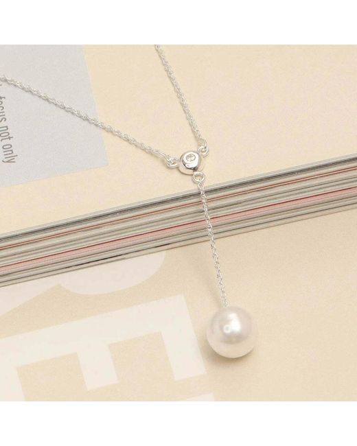 Bibei Metallic Lariat Necklace With Pearl And Cubic Zirconia
