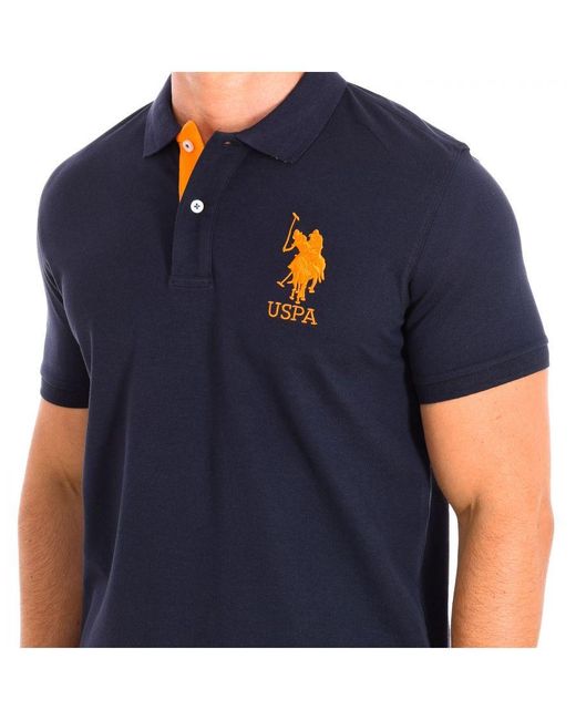 U.S. POLO ASSN. Blue Korycbad Short Sleeve With Contrasting Lapel Collar 64779 for men