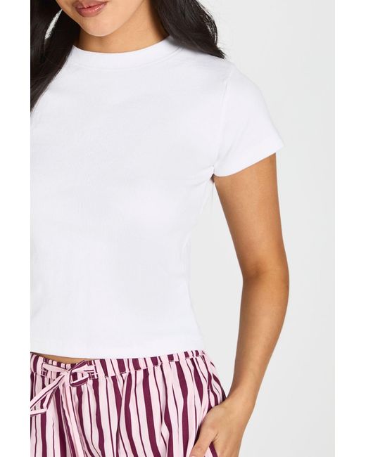 Boohoo White Petite Basic Rib Short Sleeve Fitted Top