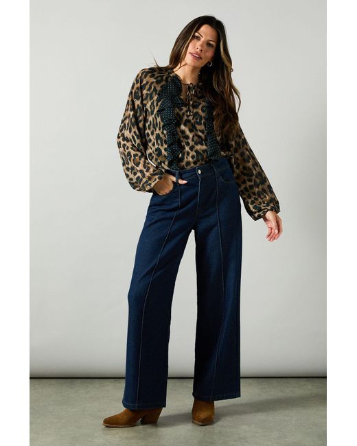 Wallis Blue Leopard Asymmetric Ruffle Blouse