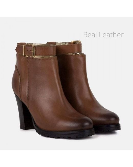 Redfoot Brown Ladies Tan Heel Ankle Strap Leather Boot