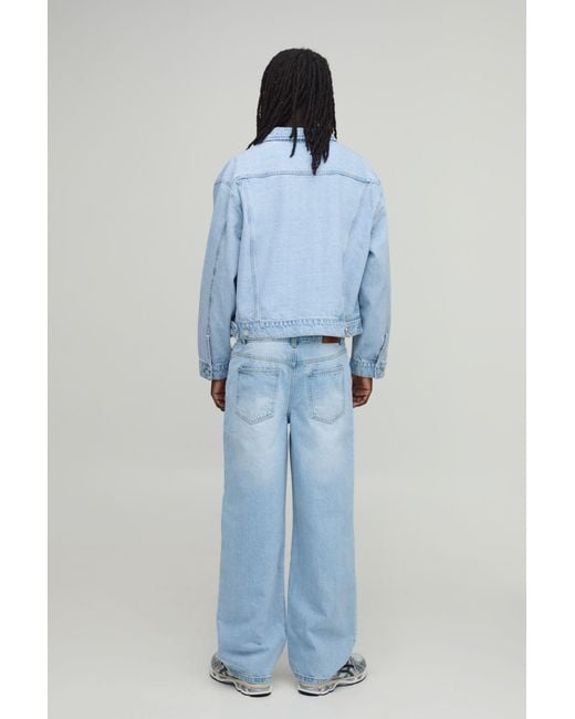 BoohooMAN Blue Essential Oversized Boxy Denim Jacket for men