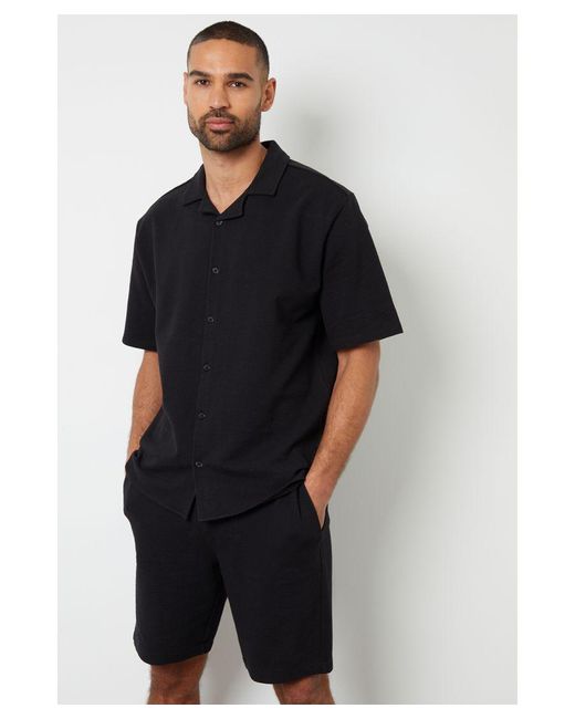 Threadbare Black 'Estrella' Revere Collar Short Sleeve Cotton Shirt With Stretch for men