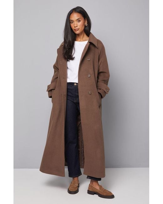 Wallis Brown Maxi Double Breasted Car Coat