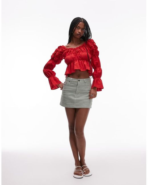 laagam Red Sadie Linen Ruched Blouse