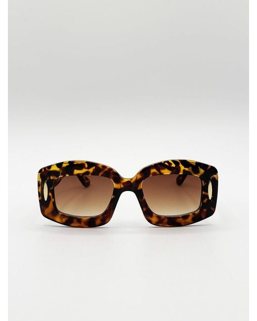 SVNX Brown Oversized Chunky Rectangle Sunglasses