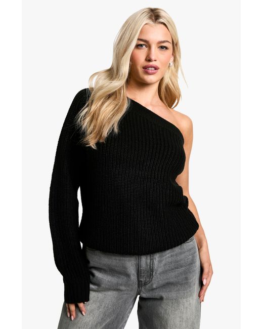 Boohoo Black Knitted One Shoulder Jumper