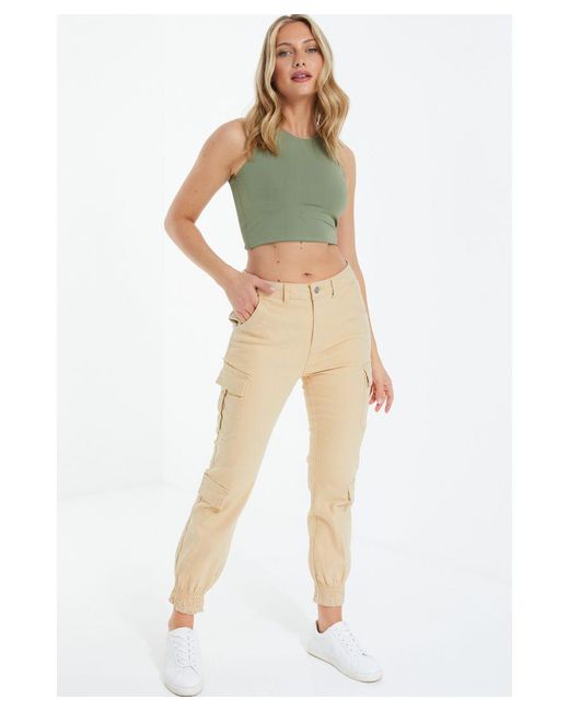 Quiz Natural Skinny Cargo Trousers Cotton