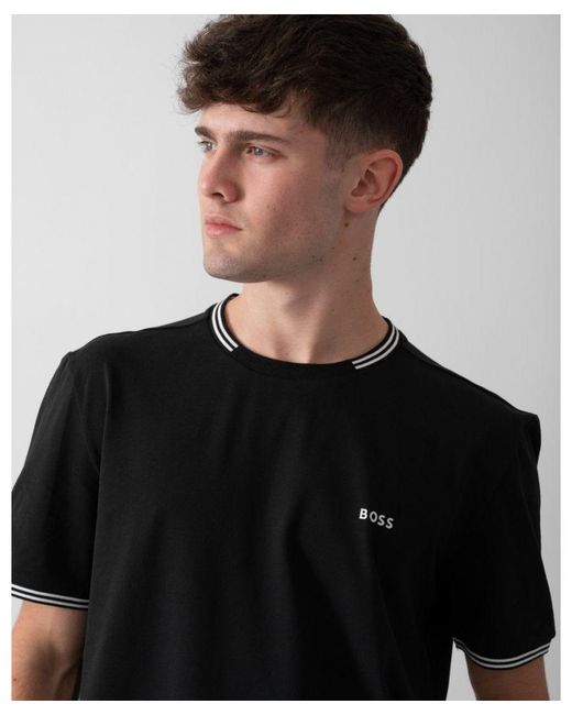 Boss Black Boss Taul Stretch-Cotton T-Shirt With Stripes And Logo 001, Size: L for men