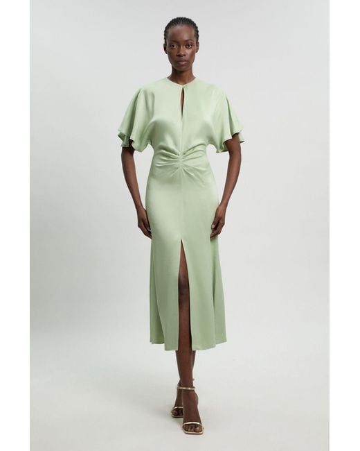 Karen Millen Green Viscose Satin Crepe Woven Maxi Dress