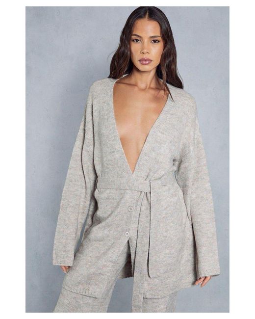 MissPap Gray Oversized Belted Knitted Cardigan Co-Ord