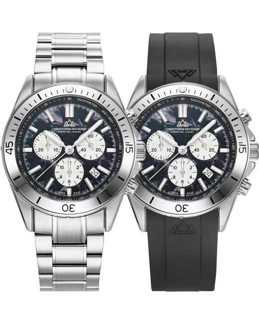 Christophe Duchamp Metallic Metorite Dial With Metal Bracelet/ Interchangeable Rubber Strap for men
