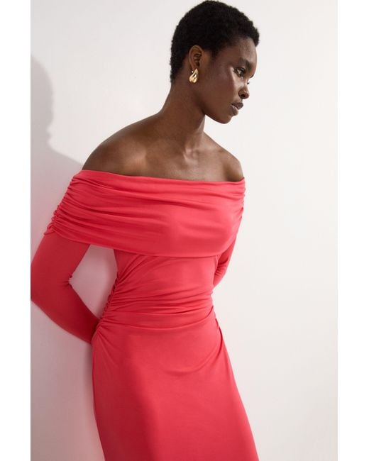 Karen Millen Red Bardot Drapey Midi Dress