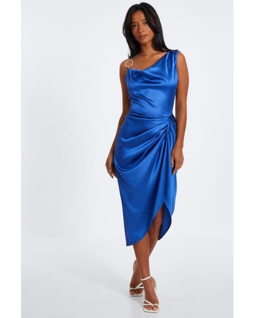 Quiz Blue Satin Ruched Midi Dress