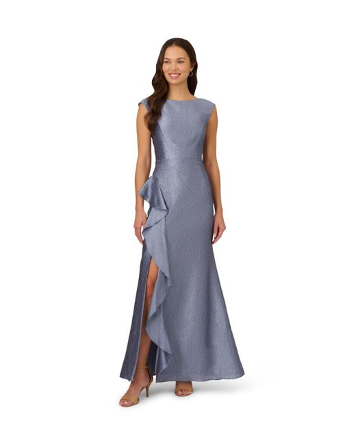 Adrianna Papell Blue Shimmer Jacquard Mermaid Gown