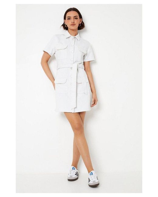 Oasis Denim Belted Button Through Mini Dress in White Lyst UK