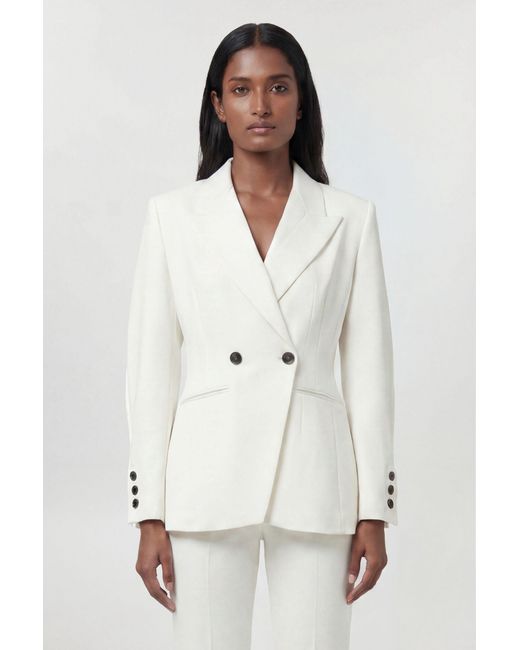 Karen Millen White Petite Compact Stretch Sculpted Waist Tailored Blazer
