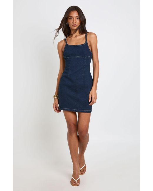 Boohoo Blue Tall Strappy Denim Mini Dress