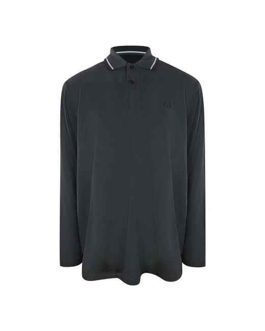 Fred Perry Black Twin Tipped Collar Gunmetal Long Sleeve Polo Shirt Cotton for men