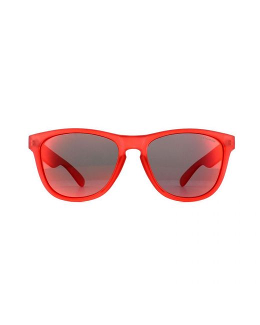 Polaroid Red Rectangle Matte Mirror Sunglasses for men