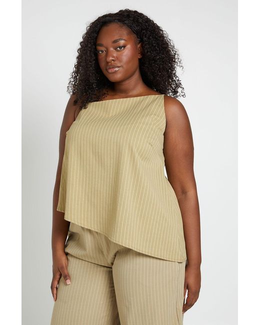 Boohoo Natural Plus Stripe Peached Asymmetric Strappy Top