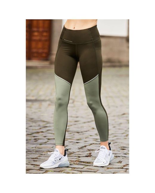 Sosandar Green Tonal Activewear Leggings With Side Pocket Nylon